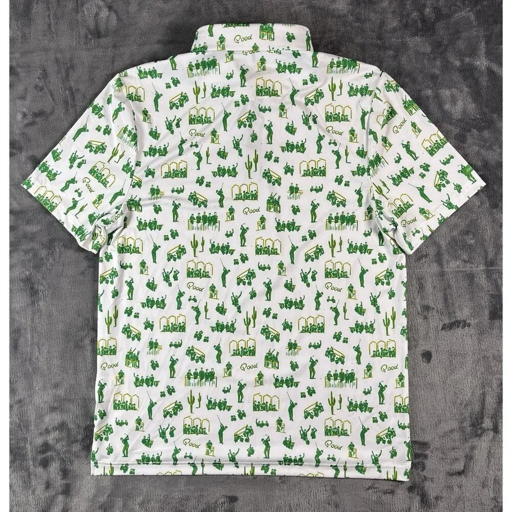 Good Good Golf Polo Shirt Mens M Green White Desert Print Performance Stretch - Picture 2 of 5